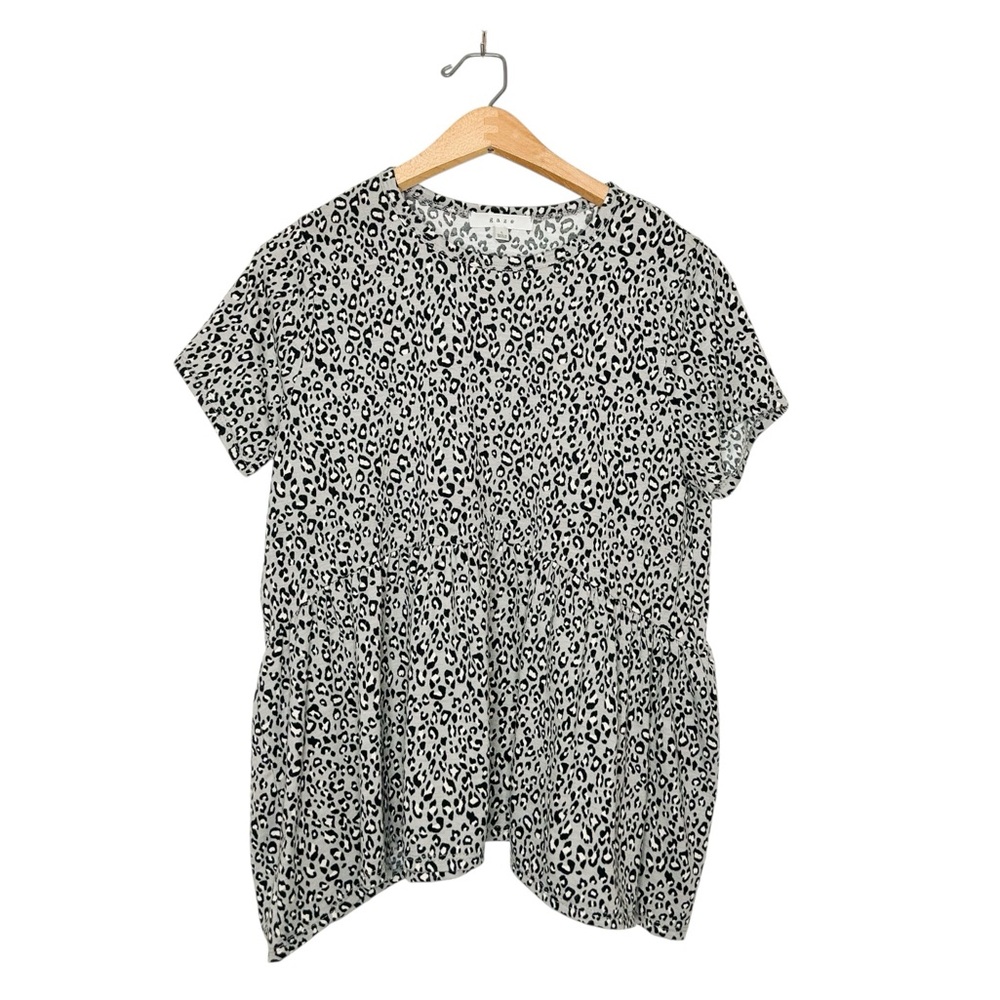 Gaze Leopard Animal Print Grey Flowy‎ Babydoll Shirt Large L